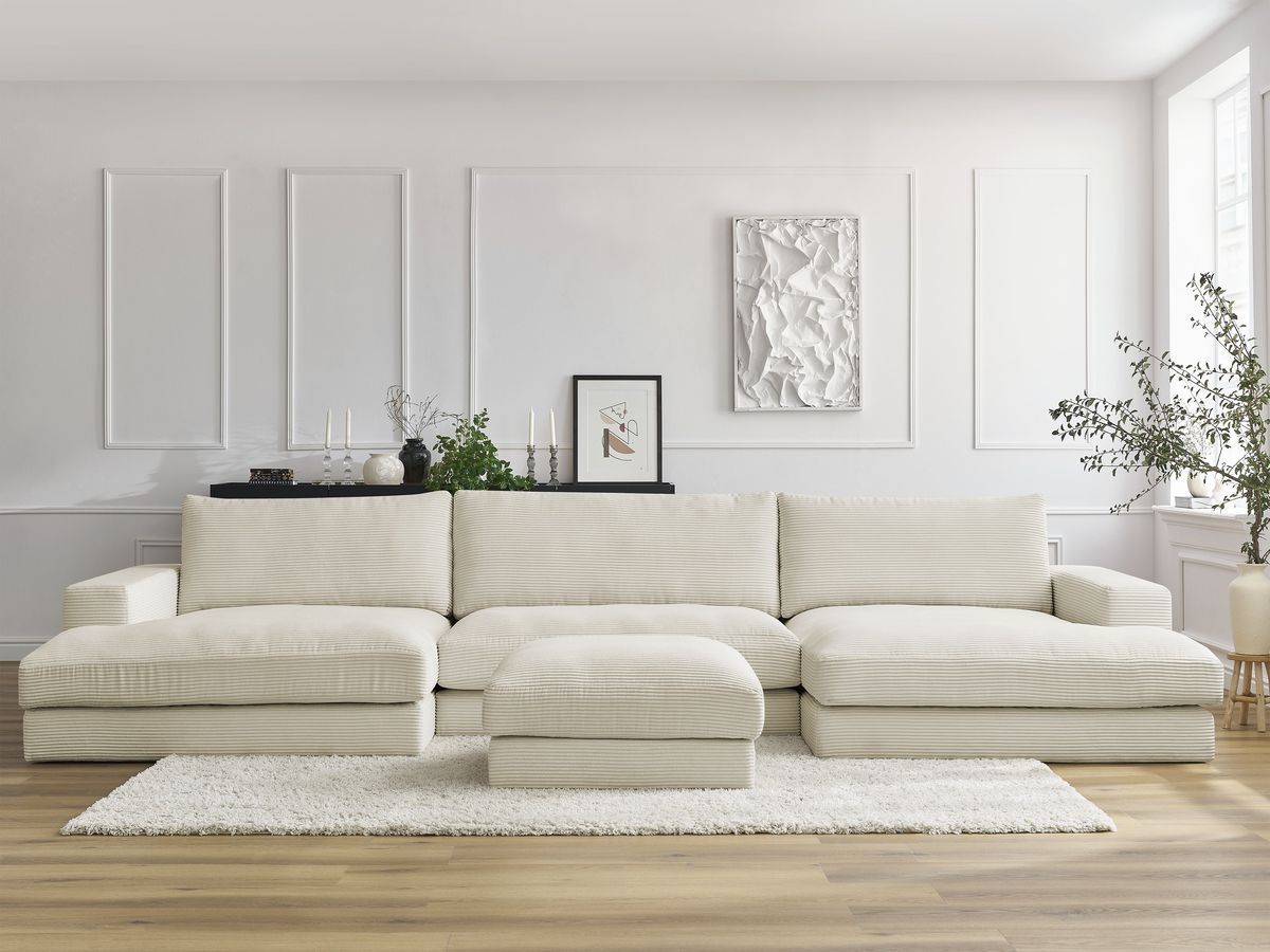 Bobochic Leonard Wohnlandschaft mit Pouf 404 × 159 cm Cordsamt Beige