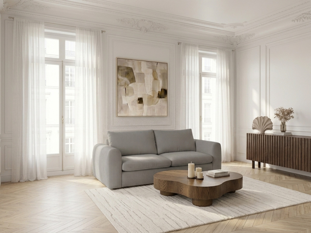 Bobochic Archi Schlafsofa 3-Sitzer Cordsamt Grau, Liegefläche 140 × 190 cm