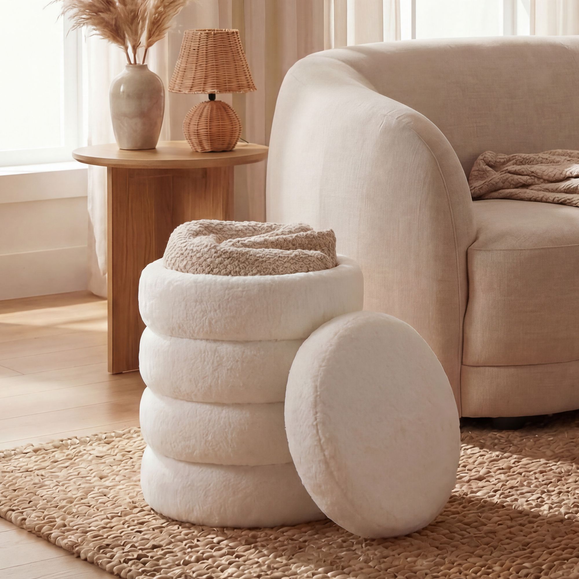 Sitzhocker Vassbotn Stoff Creme Ø 40 cm