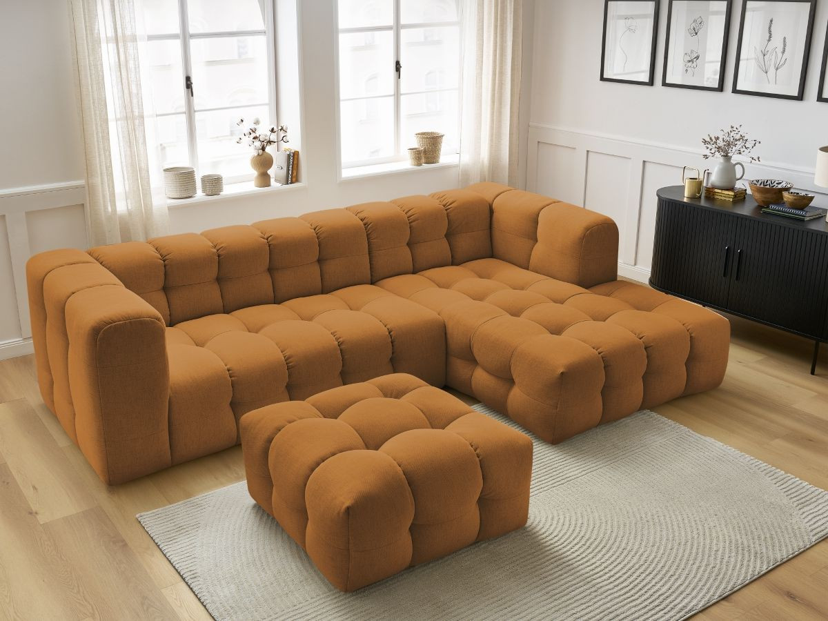 Bobochic Cloud Ecksofa mit Pouf 288 × 184 cm Stoff Gelb Ecke rechts
