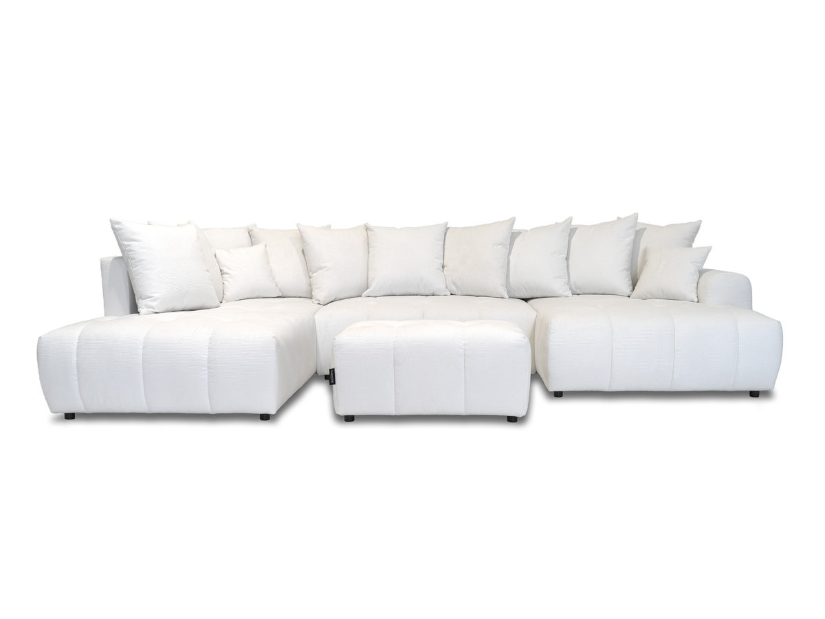 Bobochic Roxelane Wohnlandschaft mit Pouf Melange-Stoff Weiß Ecke rechts