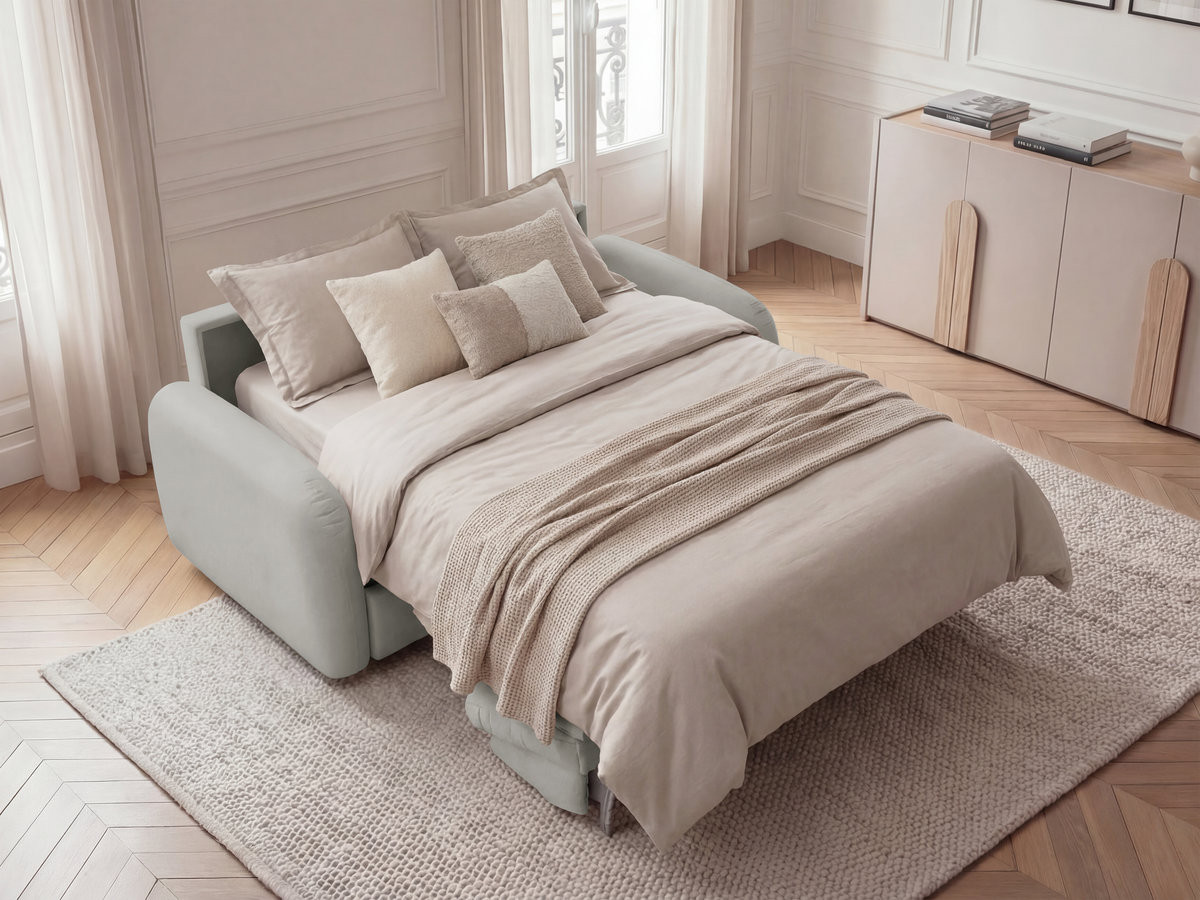 Bobochic Kenan Schlafsofa 3-Sitzer Stoff Hellgrau, Liegefläche 140 × 196 cm