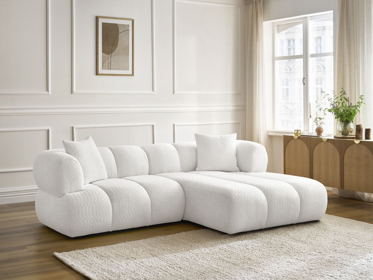 Bobochic Pamira Ecksofa Bouclé-Stoff Weiß Ecke rechts