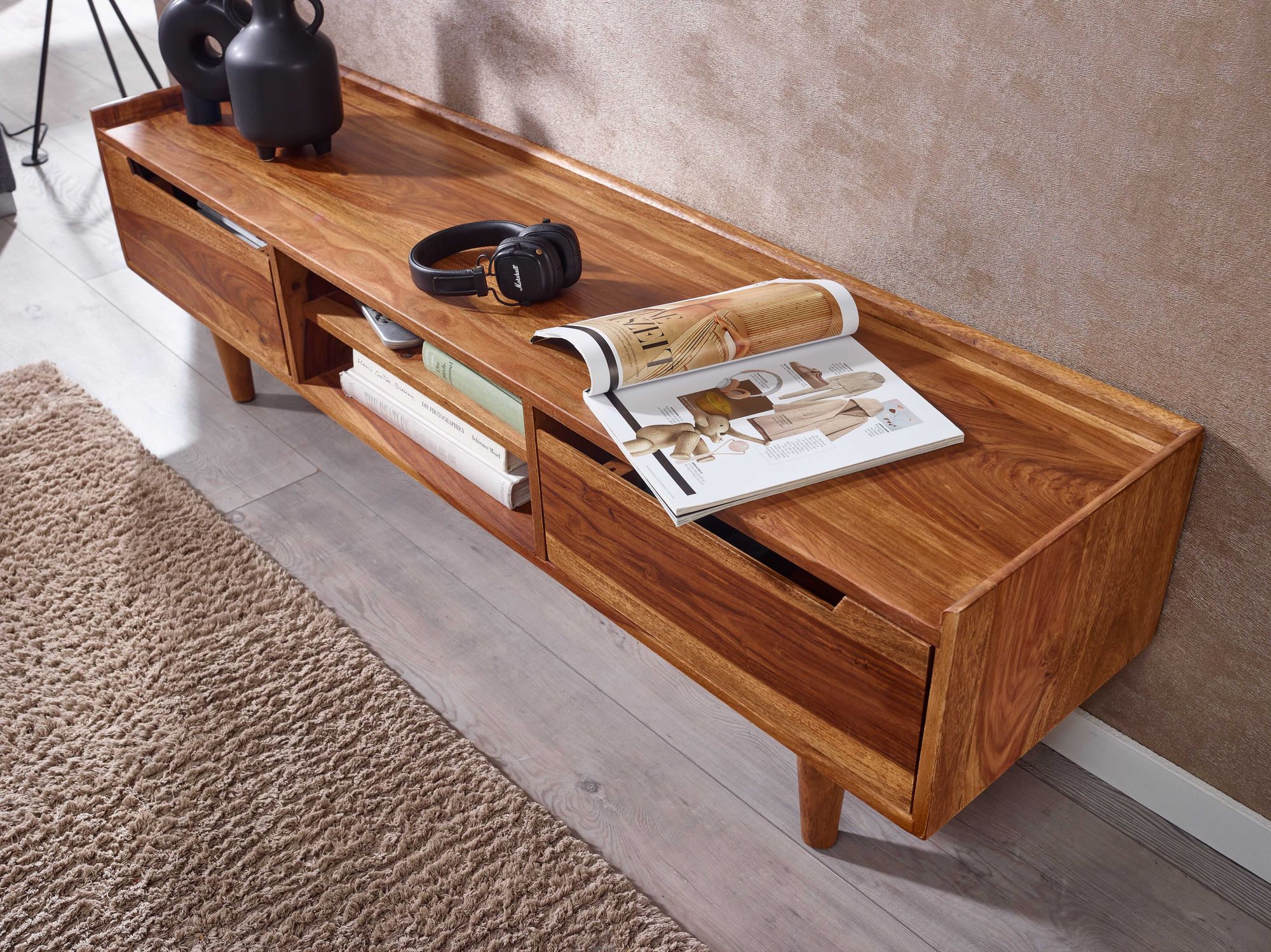 TV-Board Burgsvik Massivholz Dunkelbraun 145 × 35 × 43 cm
