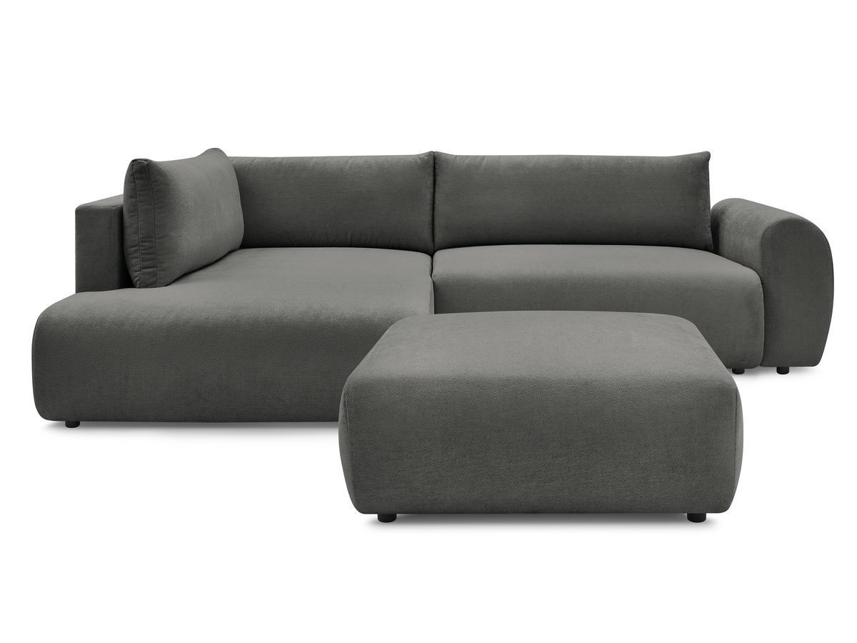 Bobochic Lucien Ecksofa mit Schlaffunktion und Bettkasten und Pouf 296 × 198 cm Stoff Dunkelgrau Ecke links
