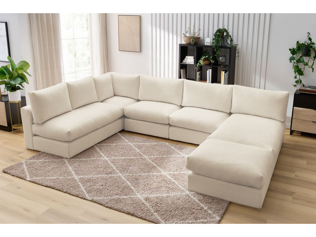 Bobochic Paris Ecksofa mit Pouf 369 × 262 cm Bouclé-Stoff Beige
