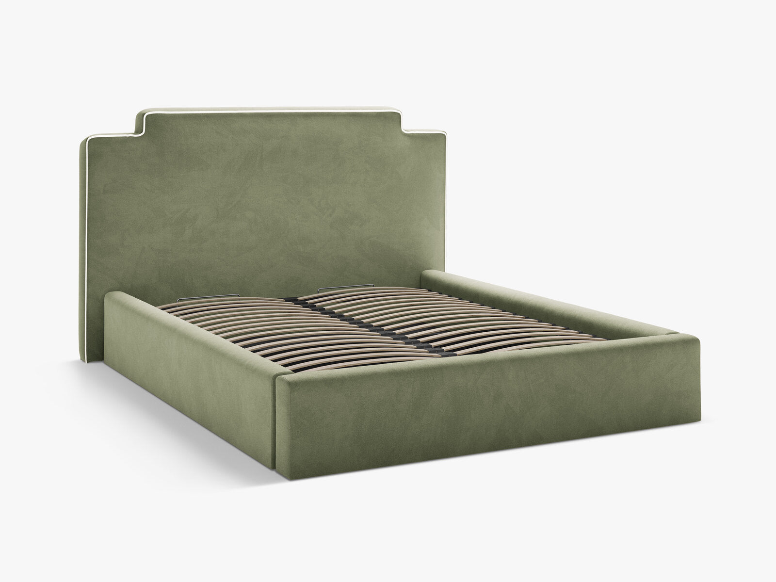 Micadoni Princess Samtbett mit Bettkasten und Kopfteil Samt Magic Velvet Elfenbein / Grün 160x200