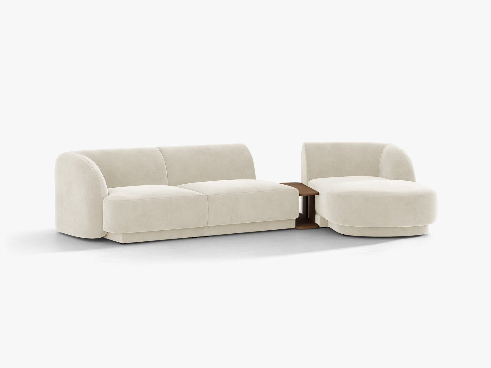 Micadoni Modulares Sofa Miley mit Recamiere 3-Sitzer Rechts Samt Bluvel Helles Beige