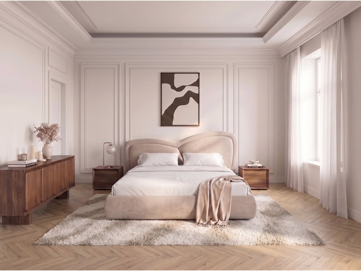 Bobochic Daniela Polsterbett Samt Beige, Liegefläche 140 × 190 cm
