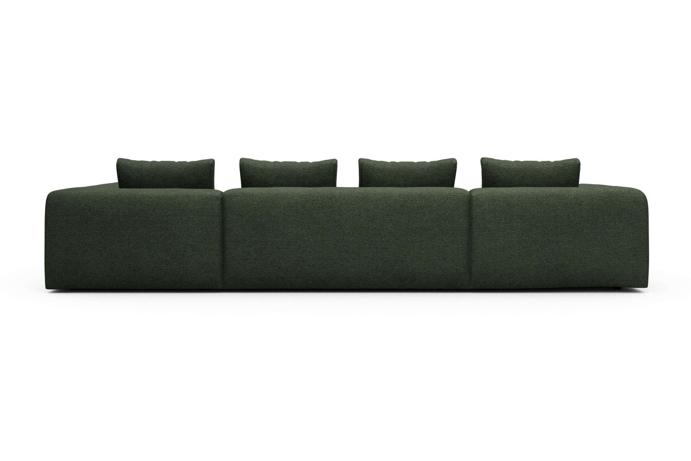 Wohnlandschaft Fred Relax-Ecke rechts mit 2-Sitzer und Chaiselongue links Boucle Vanora 869-Deep-Green