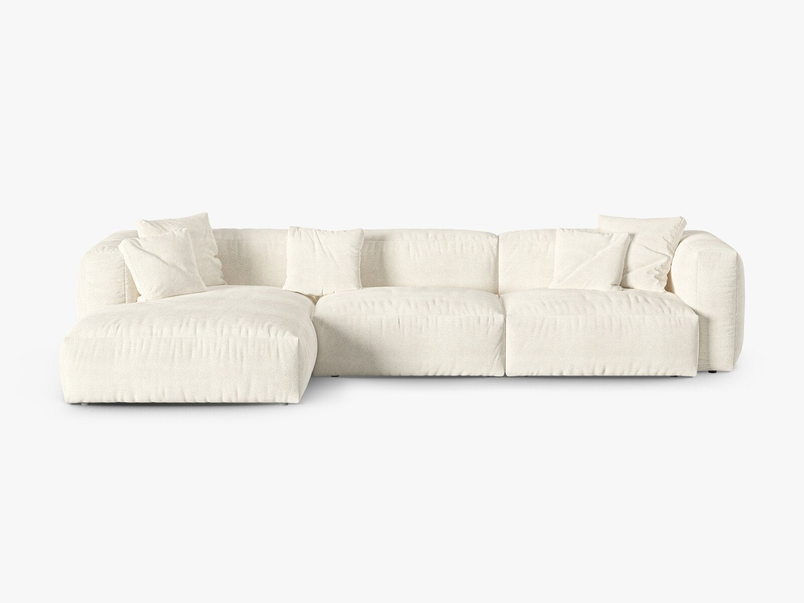 Micadoni Ecksofa Martina 3-Sitzer 90cm Sitztiefe Links Boucle Monet Elfenbein