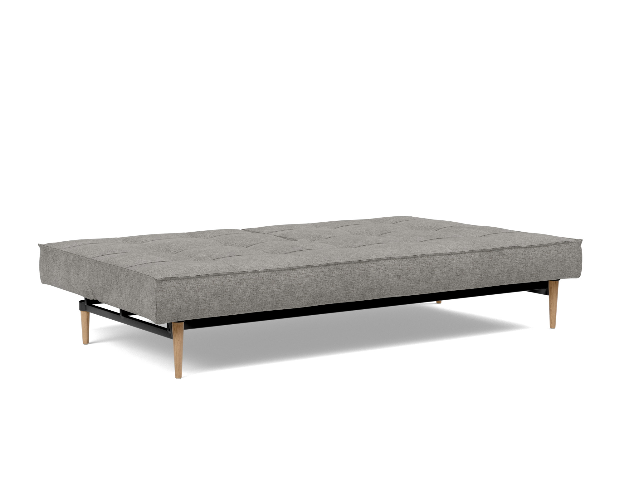 Schlafsofa Splitback Flachgewebe Avella 282-Warm-Grey Beine Styletto Eiche hell