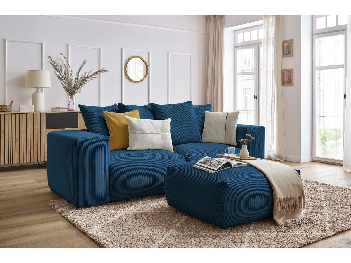 Bobochic Voltaire Sofa 4-Sitzer mit Pouf 248 × 100 cm Cordsamt Dunkelblau