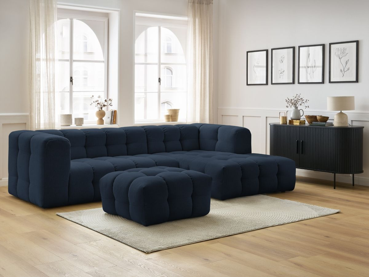 Bobochic Cloud Ecksofa mit Pouf 288 × 184 cm Stoff Dunkelblau Ecke rechts