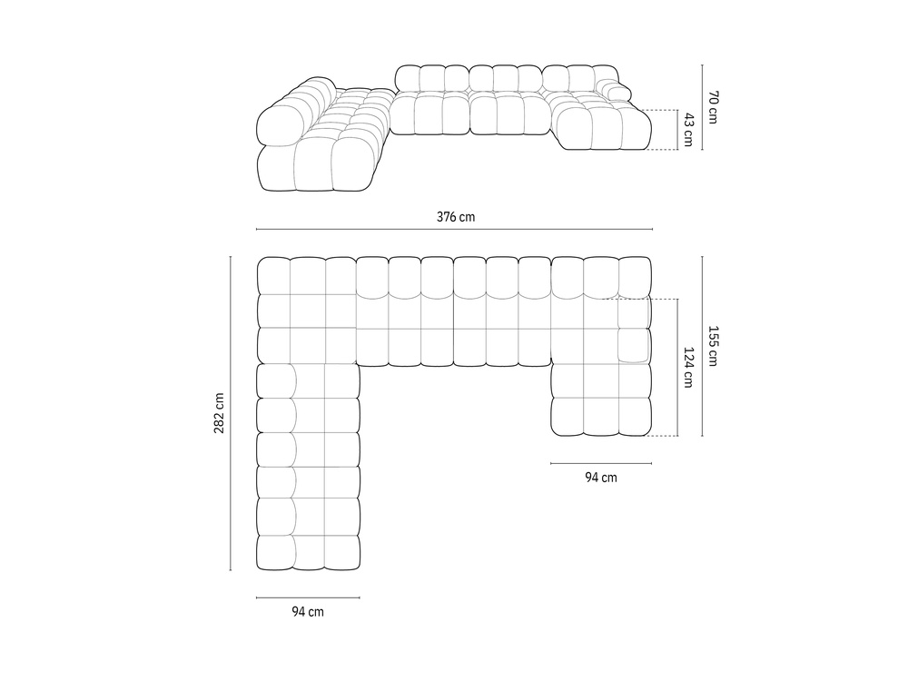 Cosmopolitan Design Modulares Panoramasofa Cortina 7-Sitzer Samt Bluvel Cappuccino Links