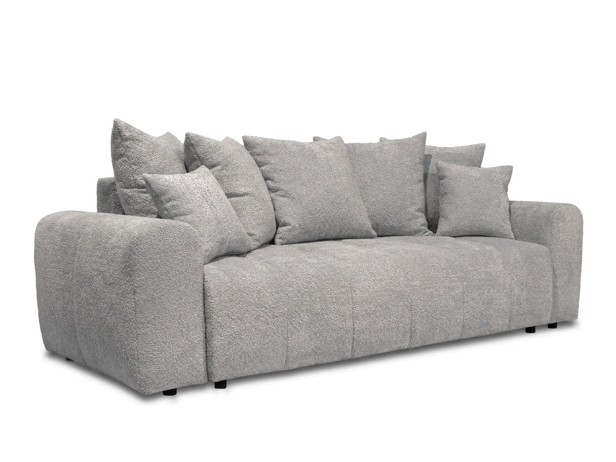 Bobochic Roxelane Schlafsofa 3-Sitzer mit Bettkasten Bouclé-Stoff Hellgrau