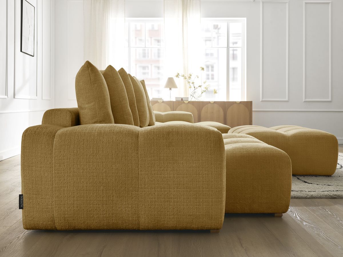 Bobochic Anakin Wohnlandschaft mit Pouf, 10 Kissen Strukturstoff Gelb