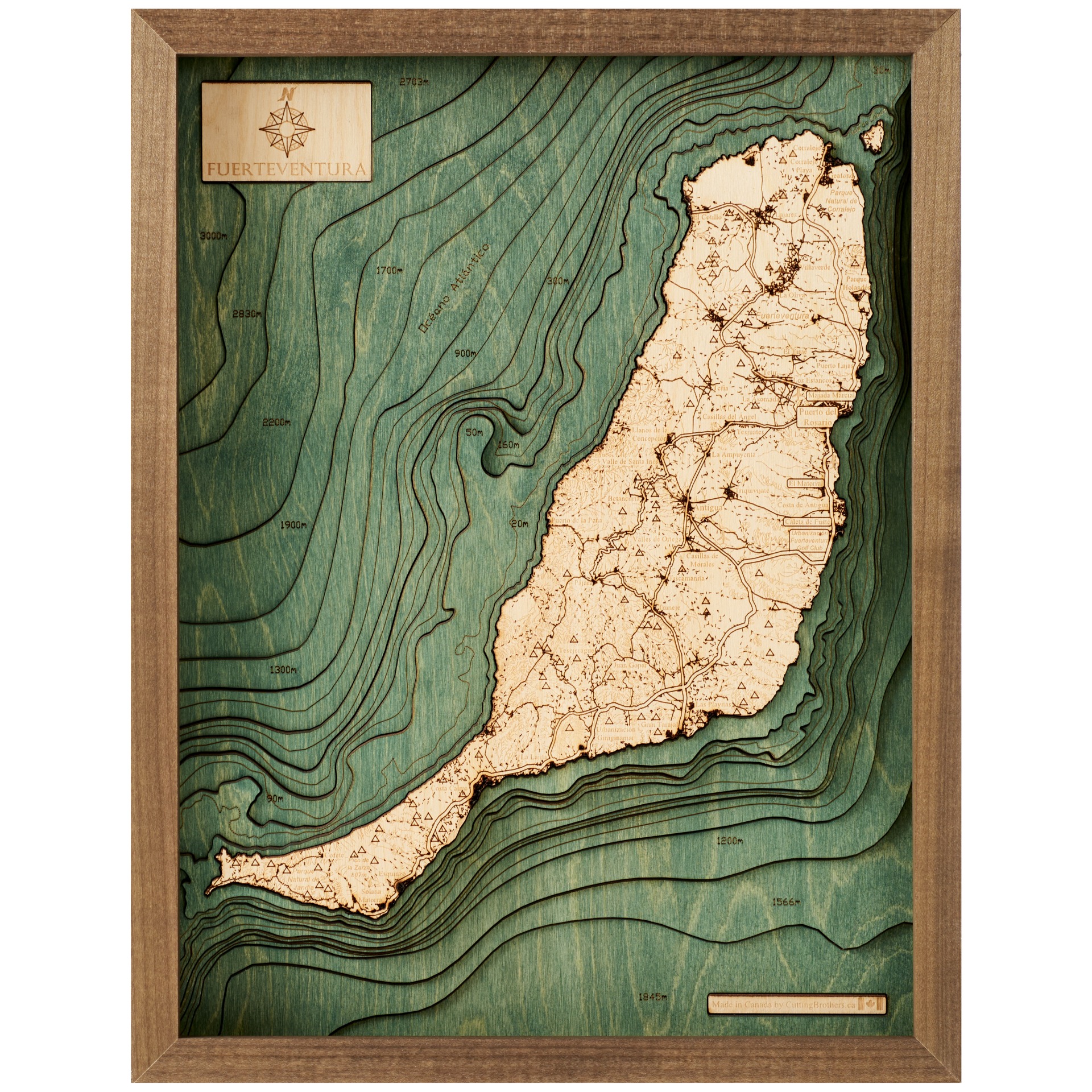 Cutting Brothers 3D Holz-Wandkarte Fuerteventura 40.5 x 30.5 moebelfaktor