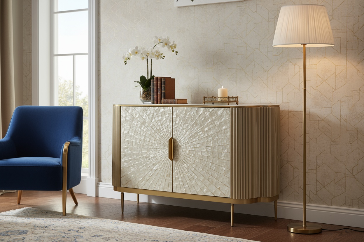 Livin Hill Sideboard Stilig 150 cm Champagnergold, Platte Weiß