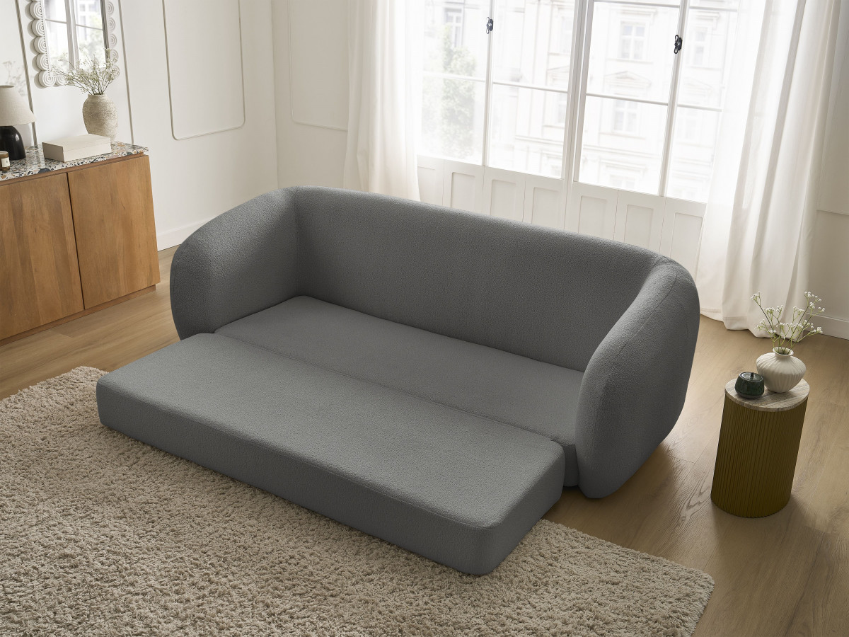 Bobochic Neyo Schlafsofa 3-Sitzer Bouclé-Stoff Dunkelgrau
