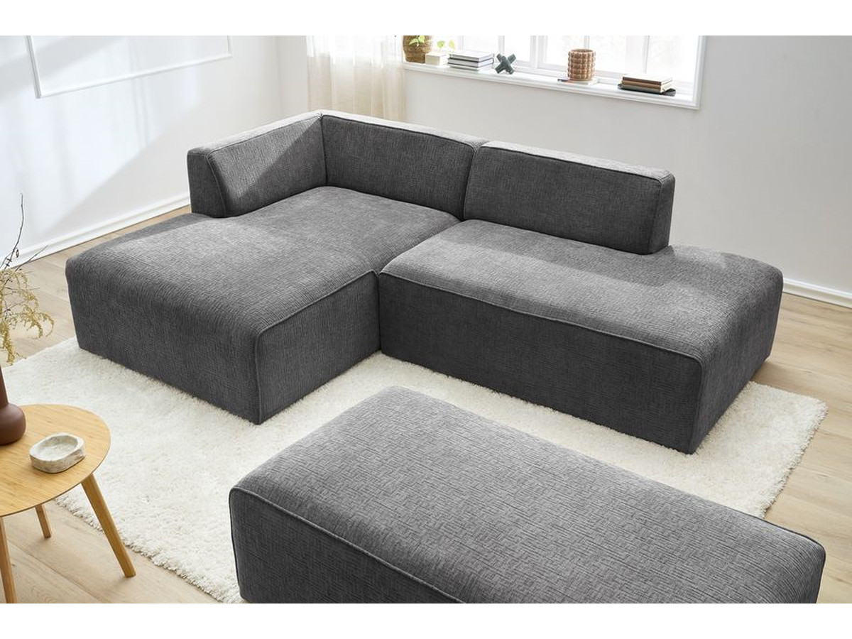 Bobochic Megeve Ecksofa mit Schlaffunktion und Pouf Strukturstoff Dunkelgrau Ecke links