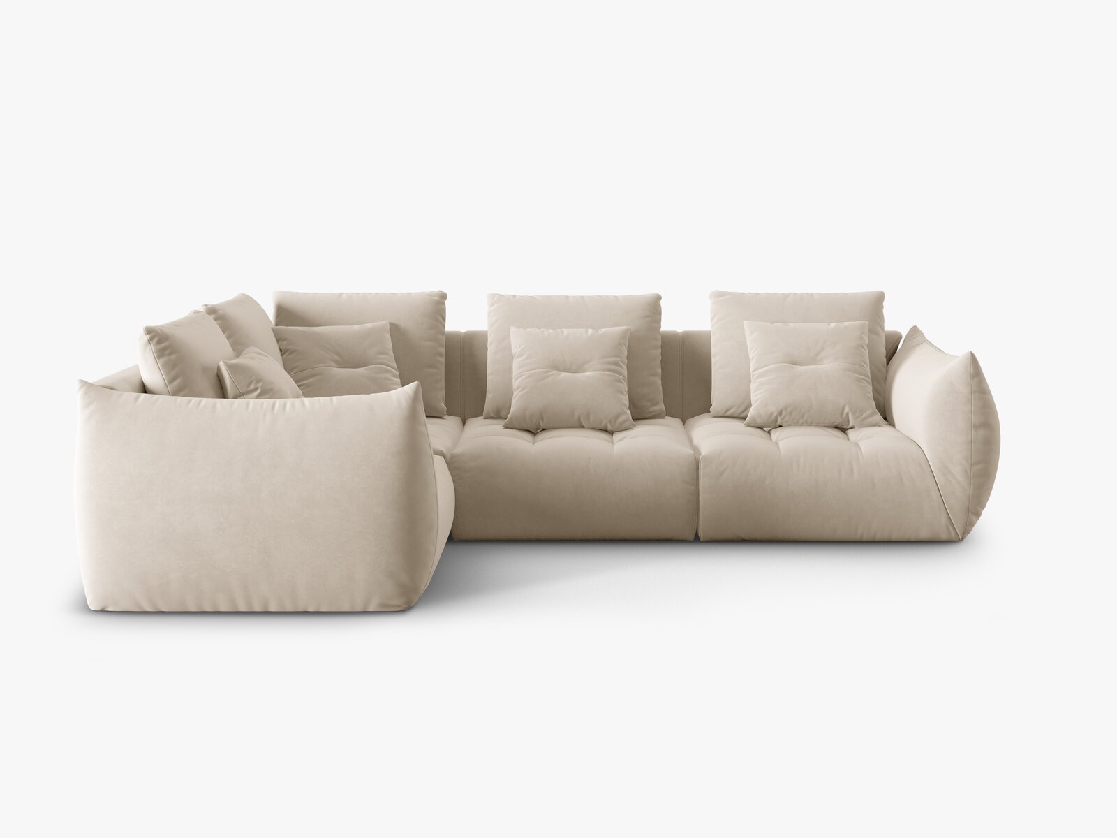 Micadoni Ecksofa Bloom 4-Sitzer Links Samt Ecru
