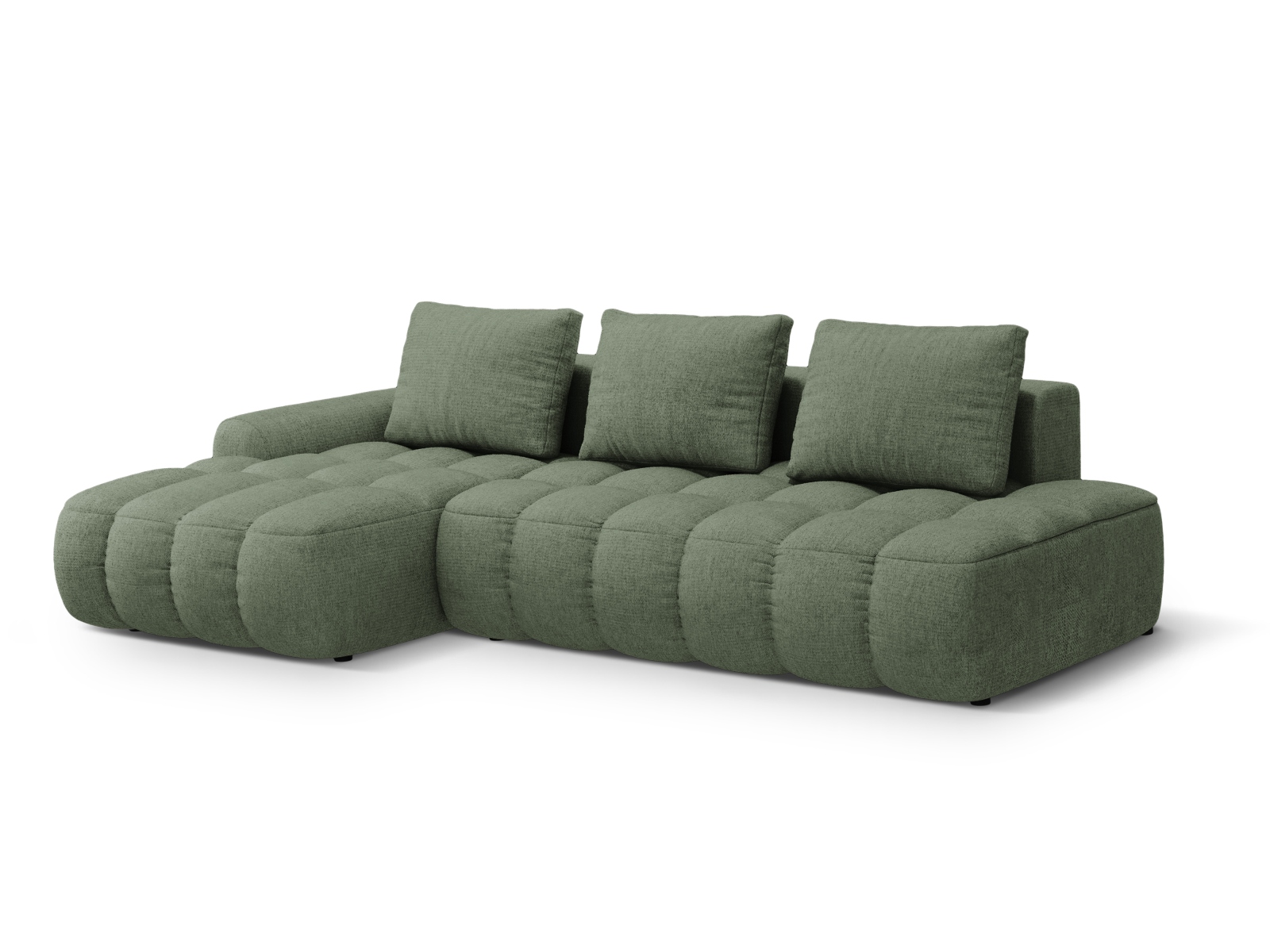 Cosmopolitan Design Ecksofa Linz 3-Sitzer offen mit Schlaffunktion Strukturierter Stoff Sorella Dunkles Olivgrün Links