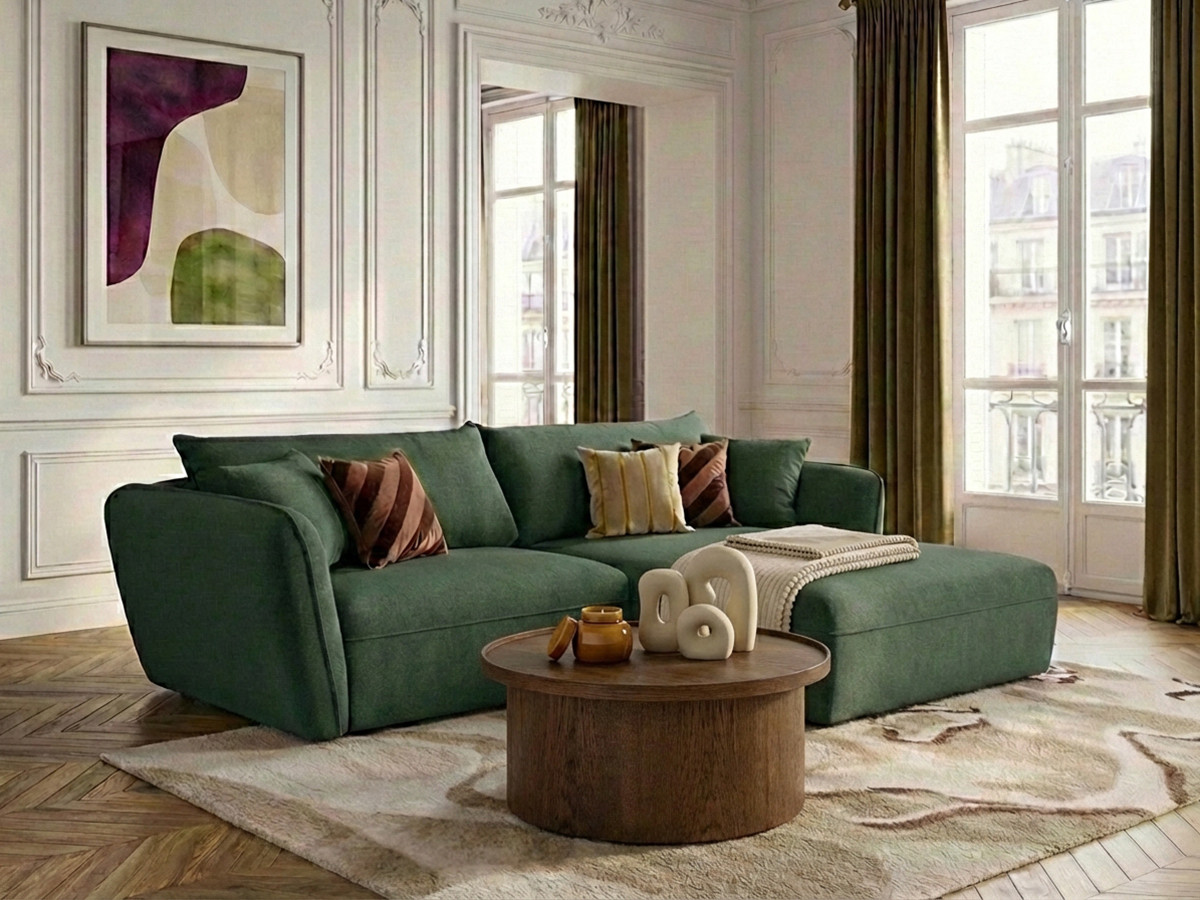 Bobochic Luigi Ecksofa Strukturstoff Grün Ecke rechts