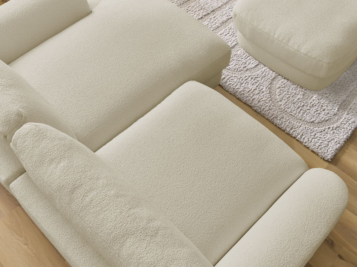 Bobochic Leonore Ecksofa mit Pouf Bouclé-Stoff Beige Ecke rechts
