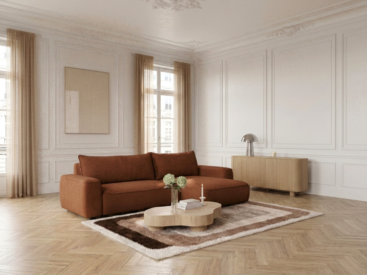 Bobochic Honore Ecksofa mit Schlaffunktion und Bettkasten Chenille Orange