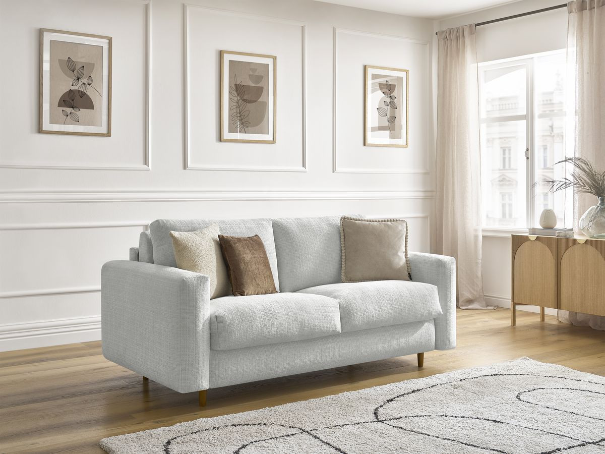 Bobochic Cocoone Schlafsofa 3-Sitzer Strukturstoff Hellgrau, Liegefläche 160 × 200 cm