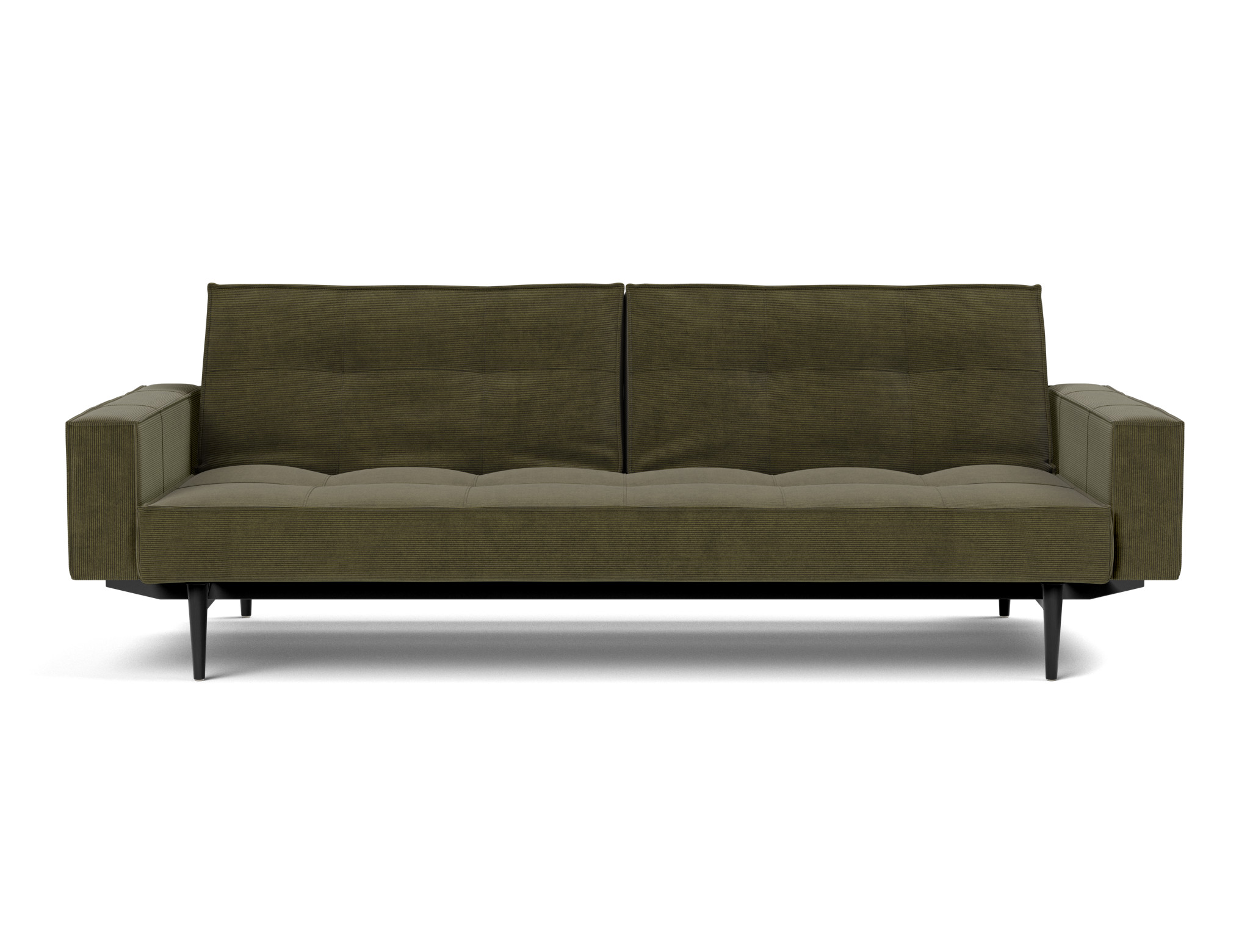 Schlafsofa Splitback mit Armlehnen Kord Cordufine 316-Pine-Green Beine Styletto Eiche schwarz