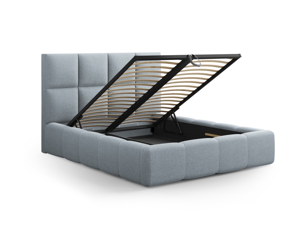 Cosmopolitan Design Stauraumbett mit Kopfteil Livigno 160x200 Strukturierter Stoff Solid Hellblau