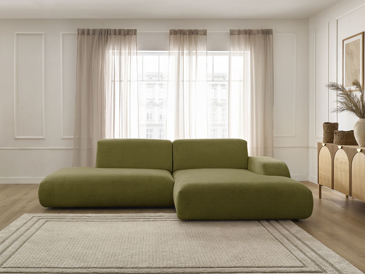 Bobochic Sirius Ecksofa 300 × 170 cm Strukturstoff Grün Ecke rechts