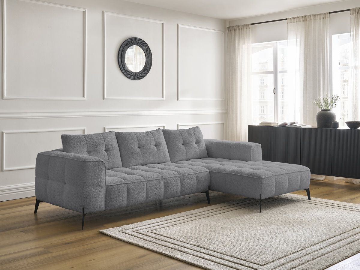 Bobochic Anis Ecksofa Bouclé-Stoff Dunkelgrau Ecke rechts