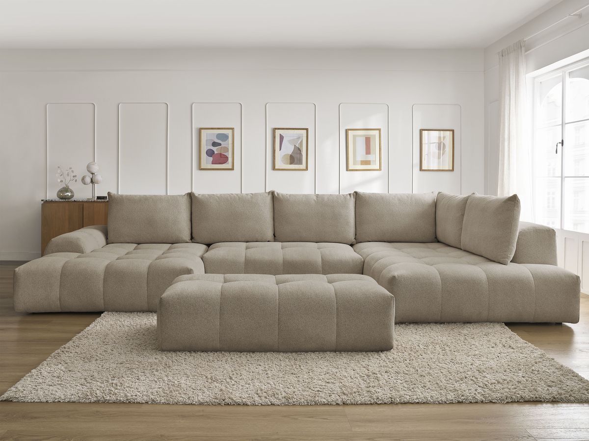 Bobochic Everest Wohnlandschaft mit Pouf, 6 Kissen Melange-Stoff Taupe Ecke links