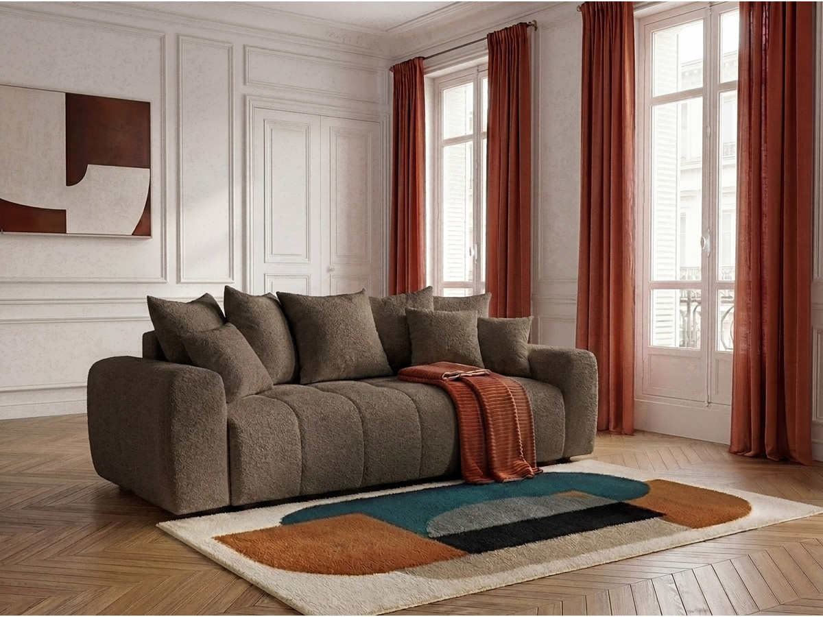 Bobochic Roxelane Schlafsofa 3-Sitzer mit Bettkasten Bouclé-Stoff Braun