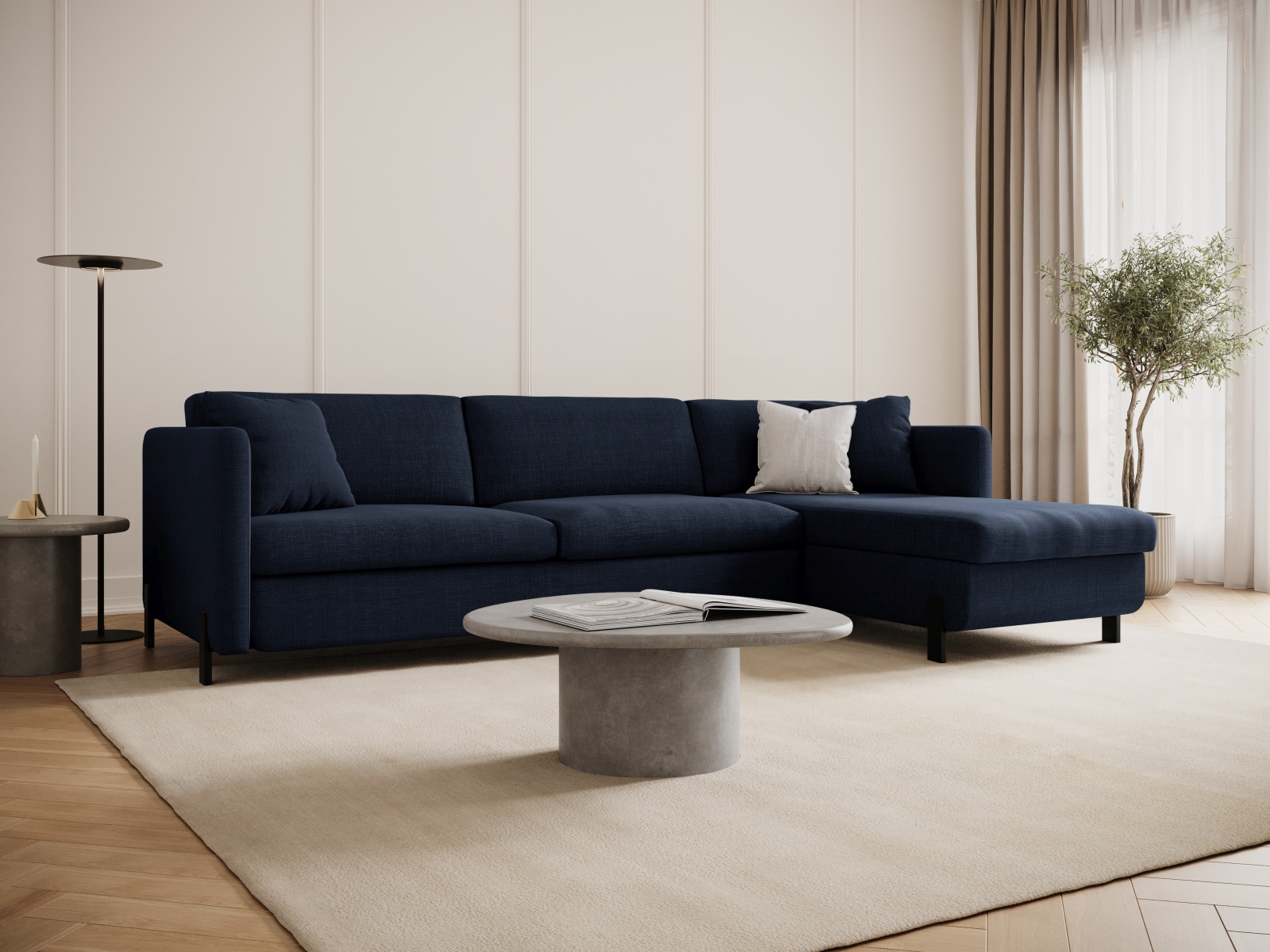 Micadoni Schlaf-Ecksofa Gloria 5-Sitzer Rechts Strukturierter Stoff Blau 205x160