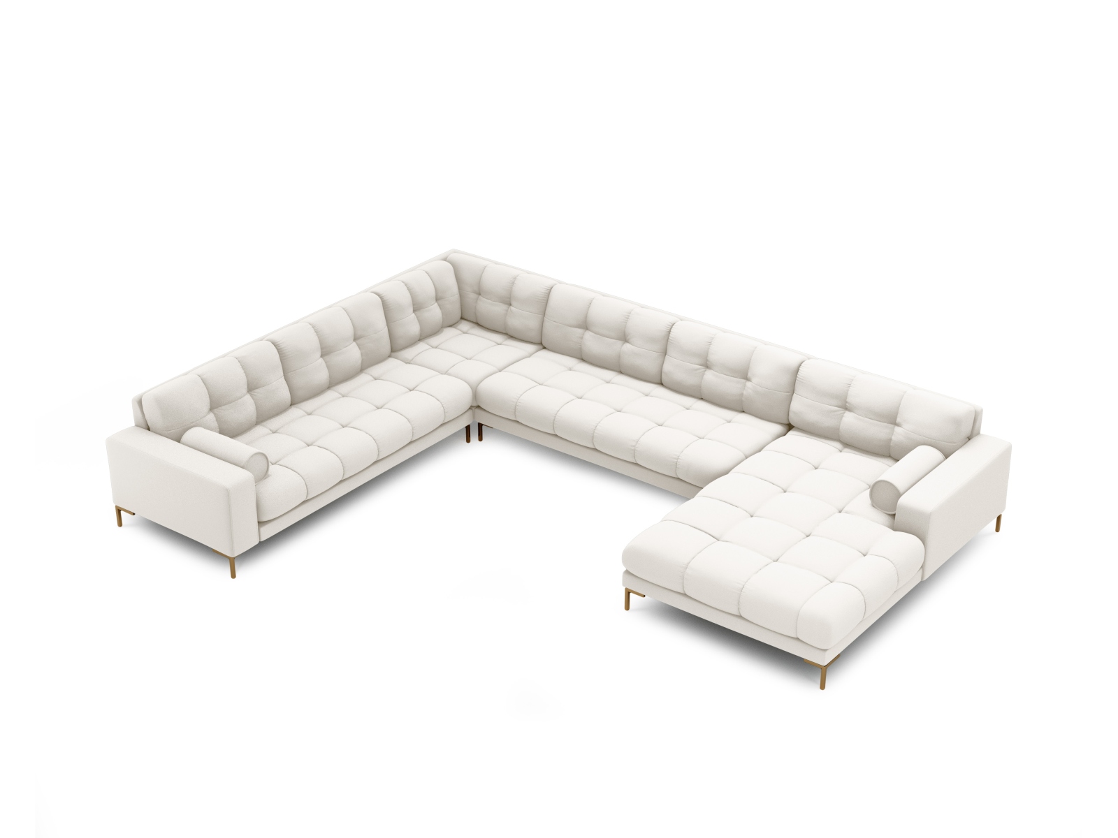 Cosmopolitan Design Panoramasofa Bali 7-Sitzer 327 cm Strukturierter Stoff Neve Helles Beige Links Beine Gold