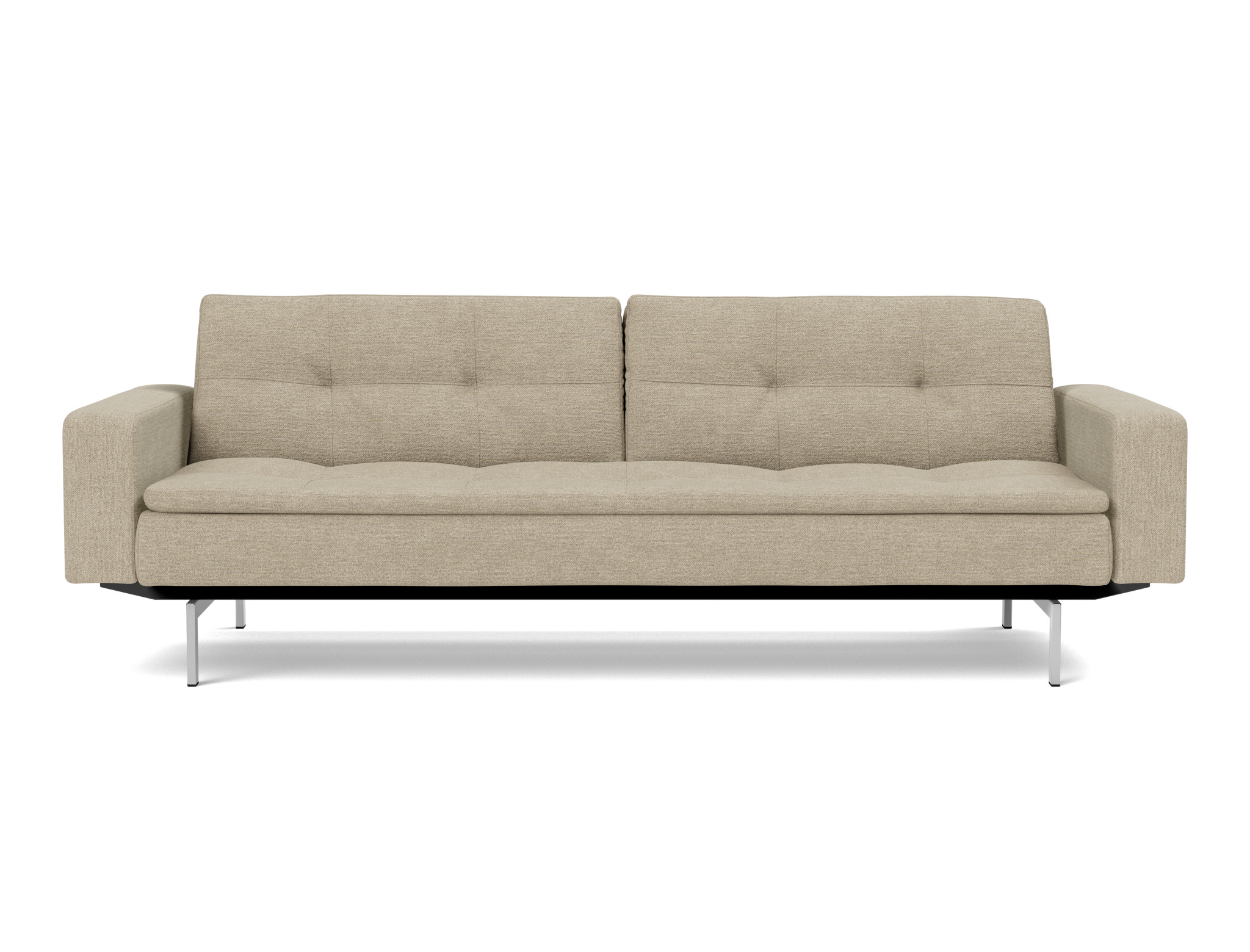 Schlafsofa Dublexo mit Armlehnen Strukturierter Stoff Taura 356-Sand Beine Chrom