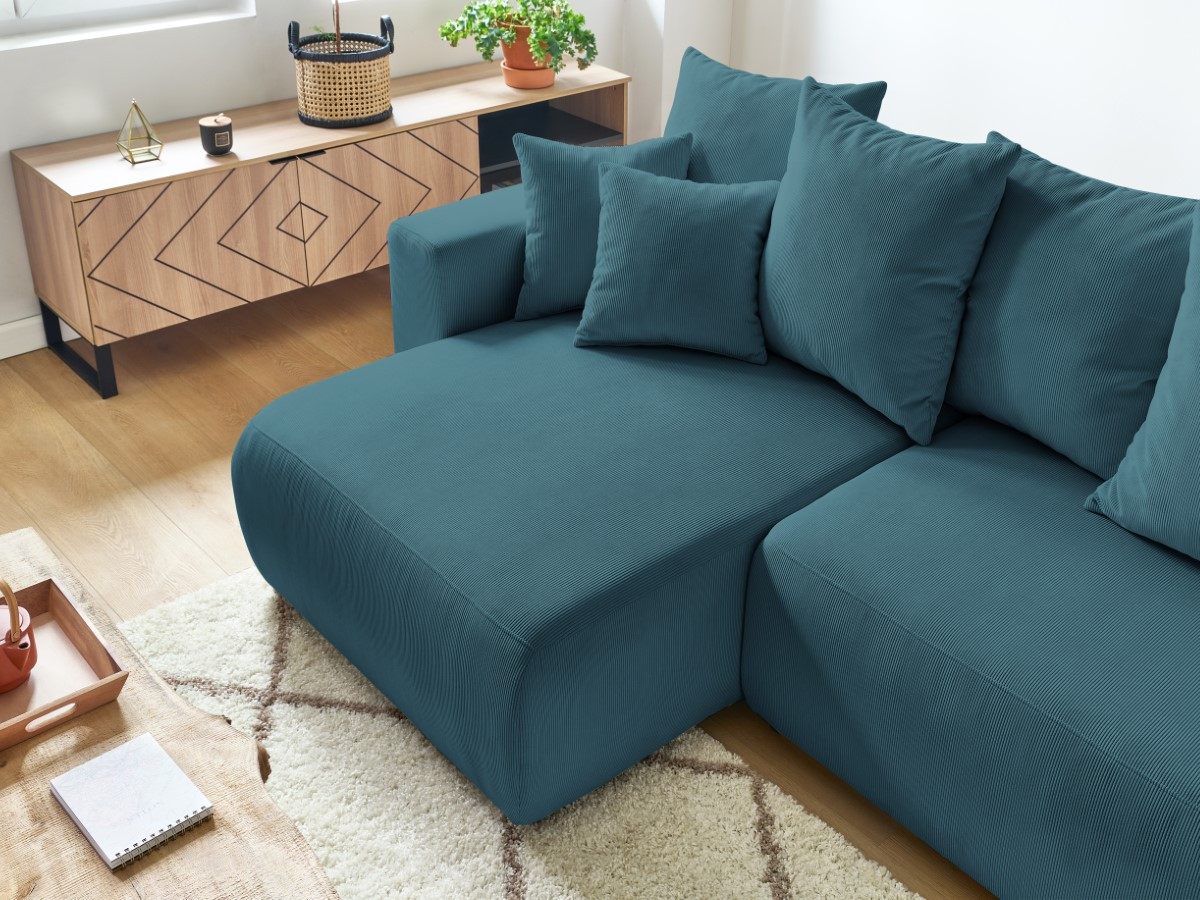 Bobochic Envy Ecksofa mit Schlaffunktion und Bettkasten Cordsamt Dunkelblau