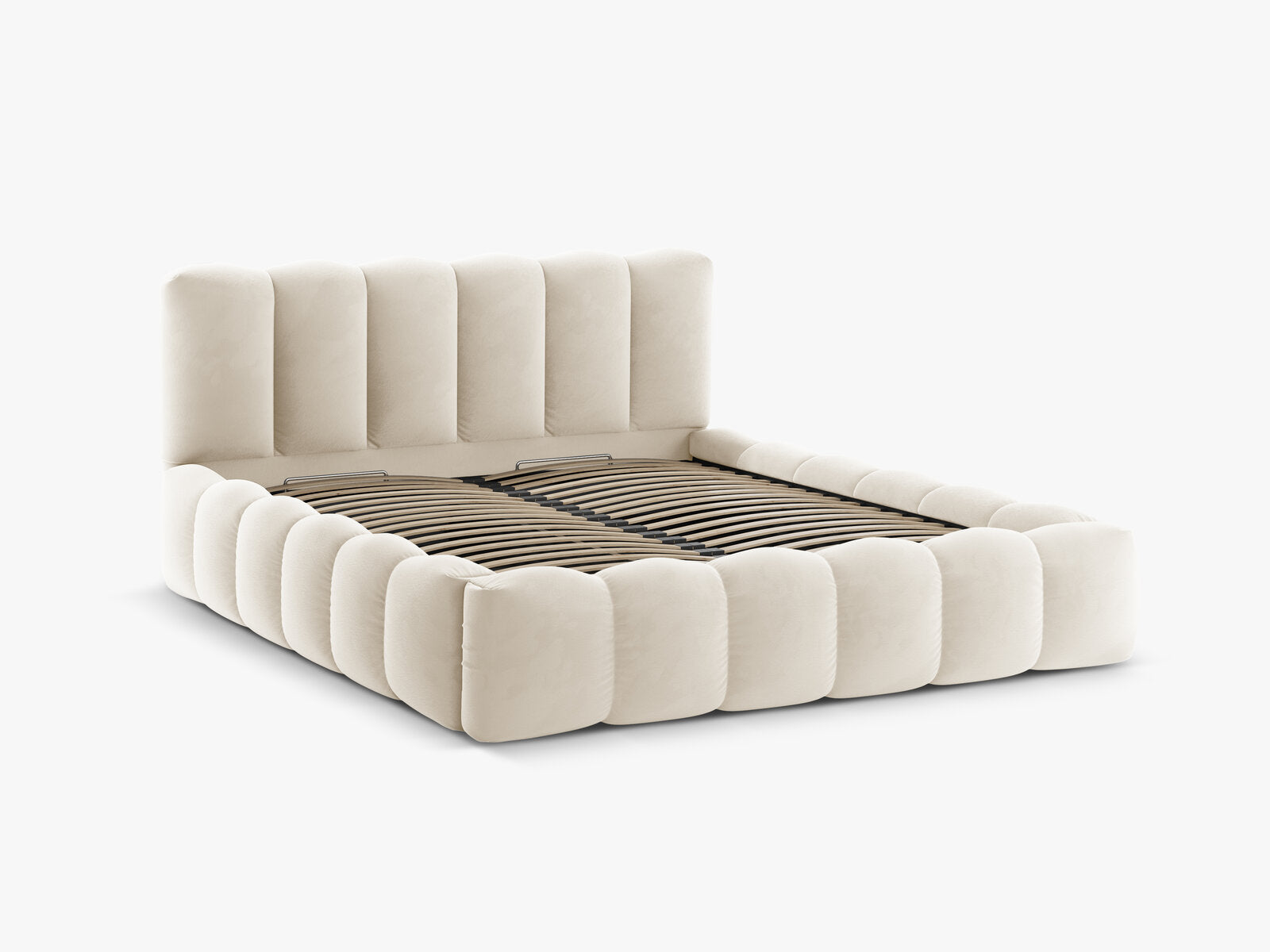 Micadoni Stauraumbett mit Kopfteil Lupine Samt Paris Beige