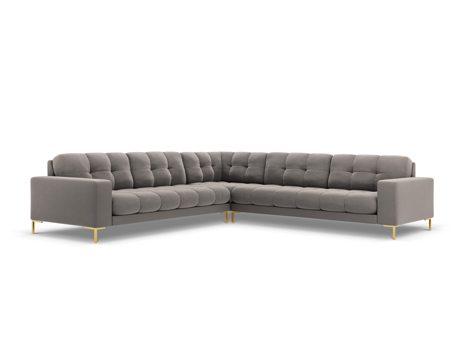 Cosmopolitan Design Symmetrisches Ecksofa Bali 6-Sitzer Samt Bluvel Hellgrau Beine Gold