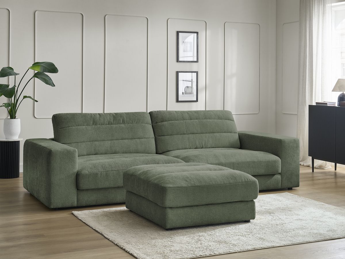 Bobochic Sierra Sofa 4-Sitzer mit Pouf Strukturstoff Dunkelgrün