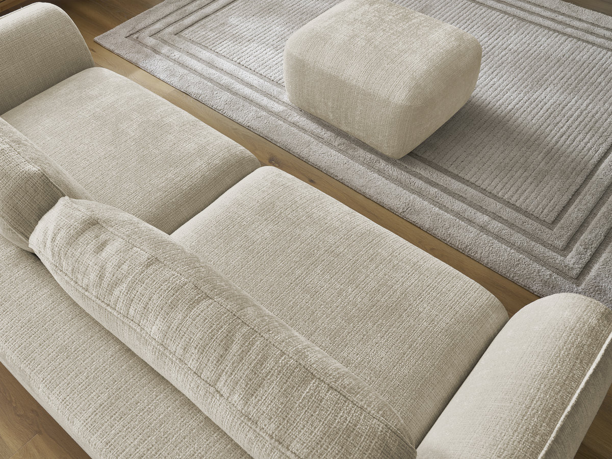 Bobochic Denise Schlafsofa 3-Sitzer mit Bettkasten und Pouf Strukturstoff Beige