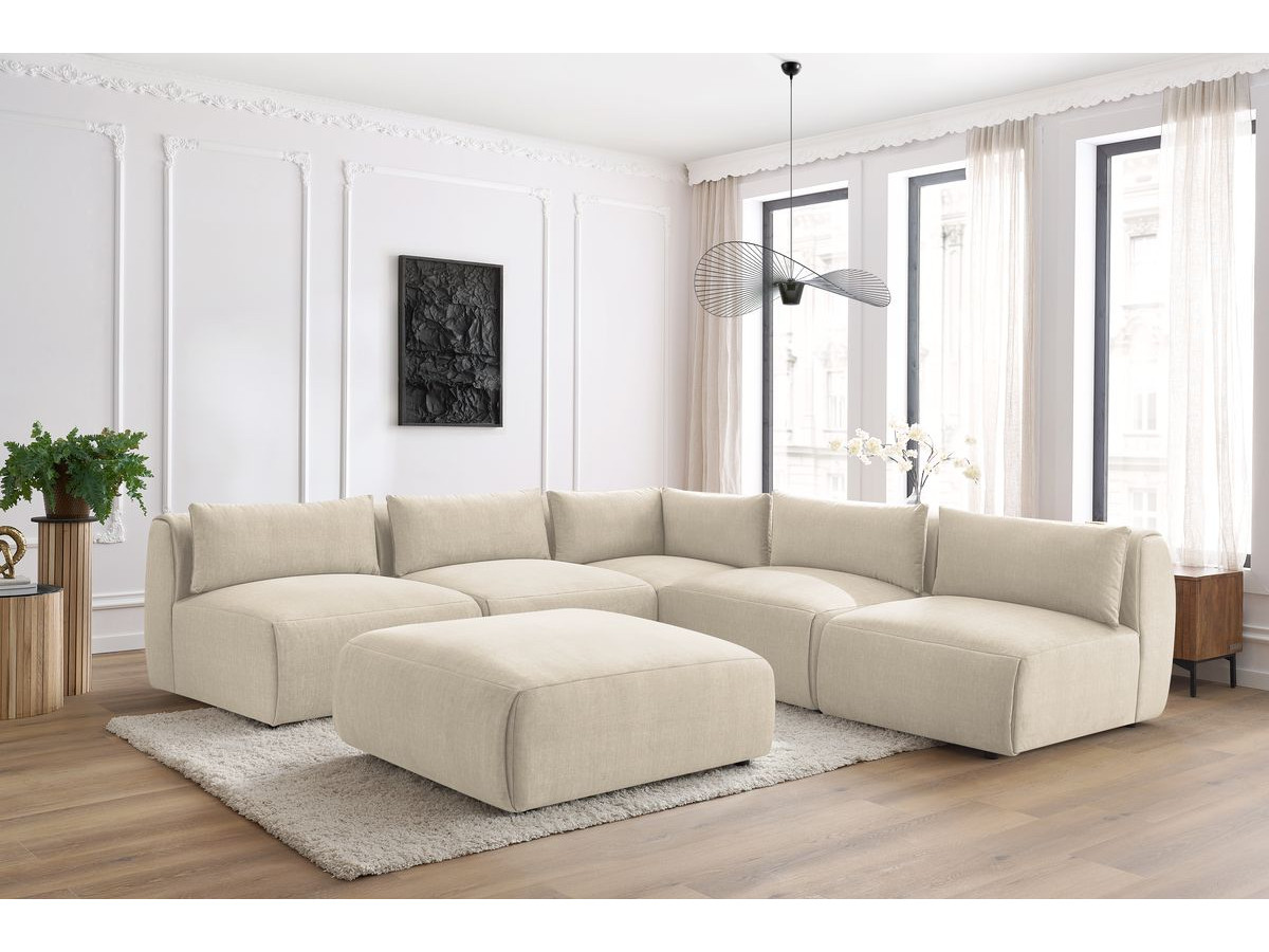 Bobochic Jeanne Ecksofa mit Pouf Samt Beige