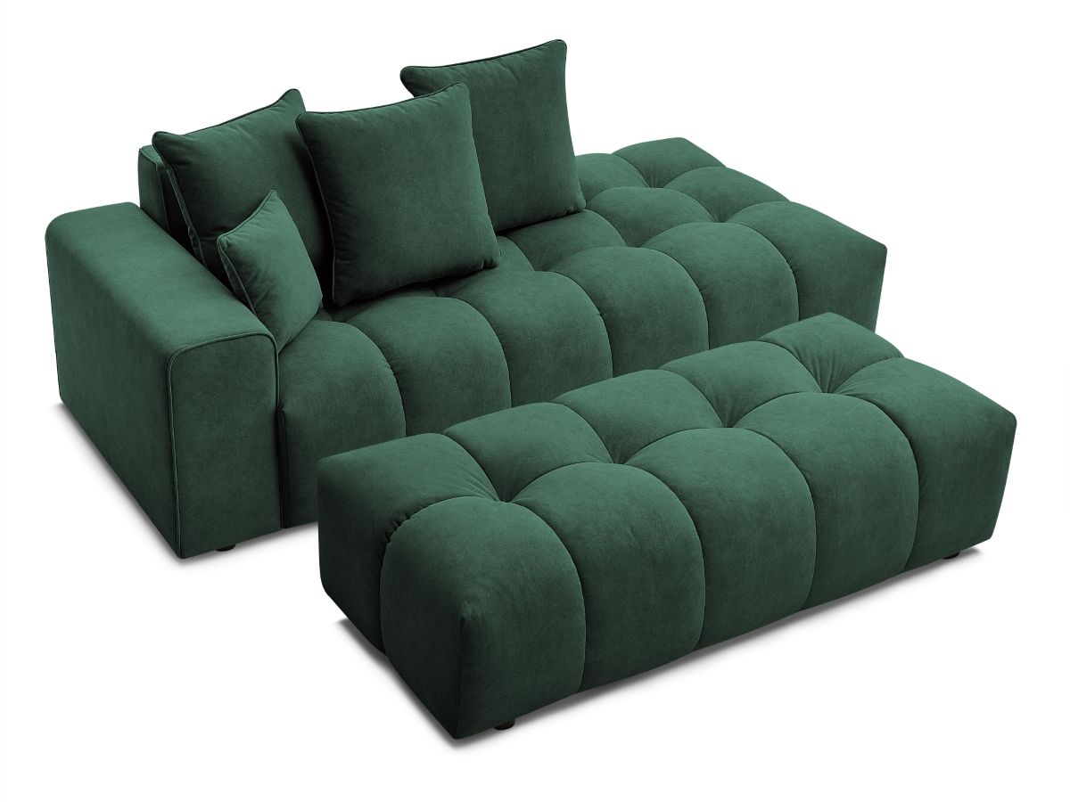 Bobochic Mont-blanc Sofa 5-Sitzer mit Pouf Samt Grün Armlehne links
