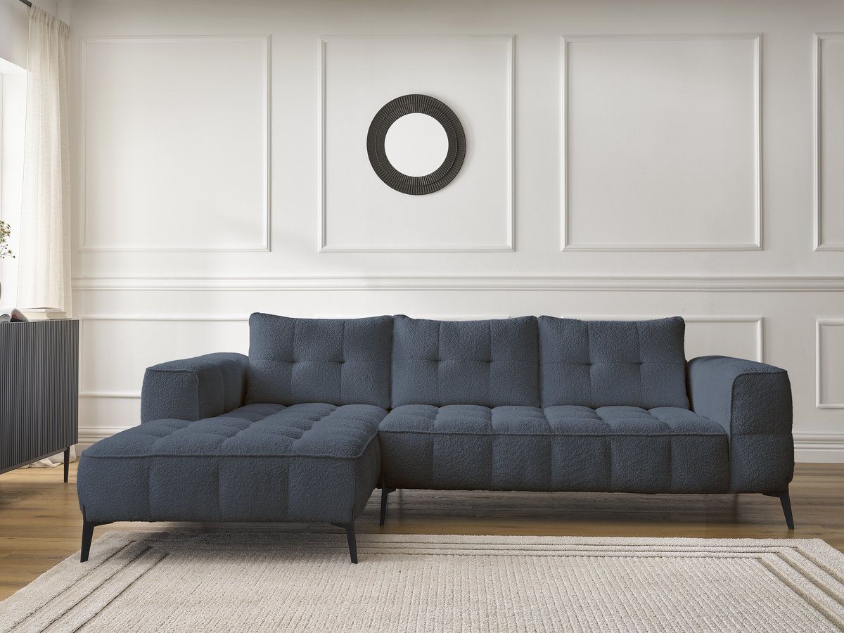 Bobochic Anis Ecksofa Bouclé-Stoff Dunkelblau Ecke links
