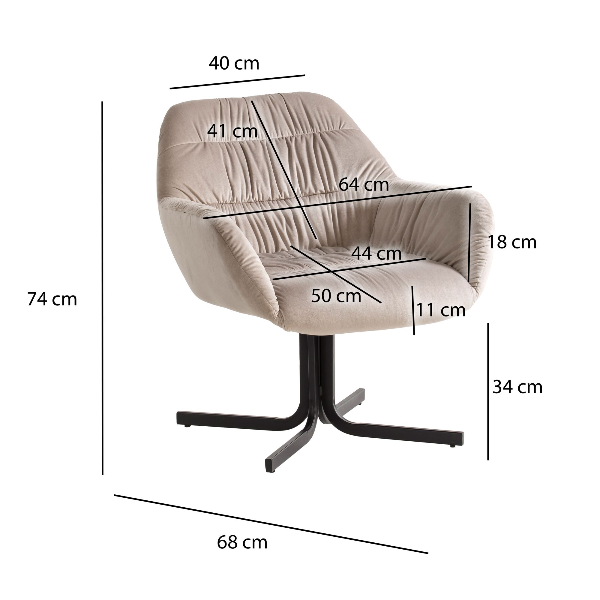 Loungesessel Hellvik Samt Beige 64 × 68 × 74 cm