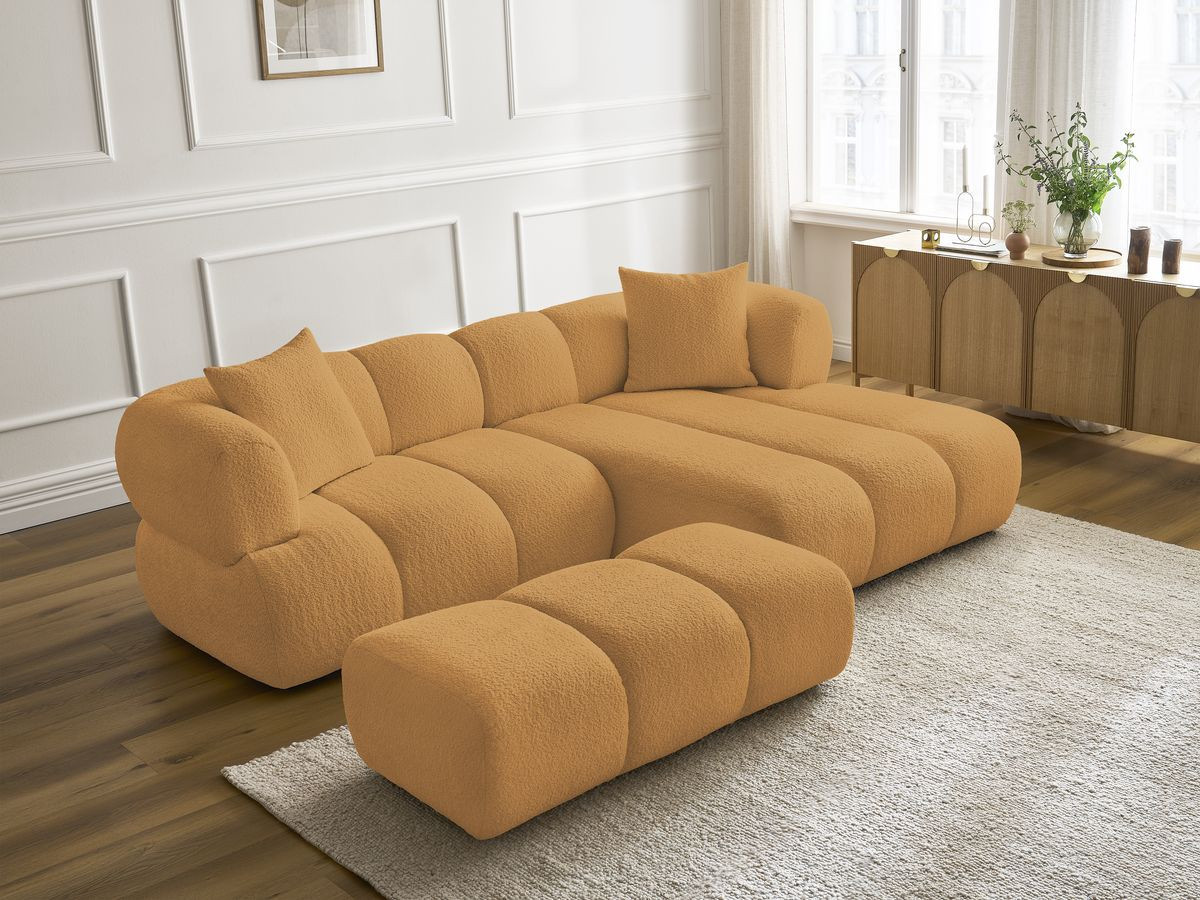 Bobochic Pamira Ecksofa mit Pouf Bouclé-Stoff Gelb Ecke rechts
